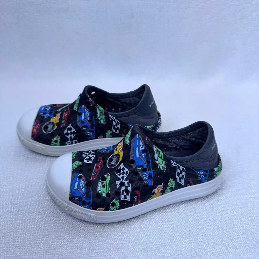 Sketchers Boys Toddler Slip On Foamies Colorful Racing Car Flags Slip On Size 8